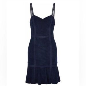 Alice + Olivia Dress Blue Lamb Leather Sweetheart Fit Flare Dress Size 0 $1200